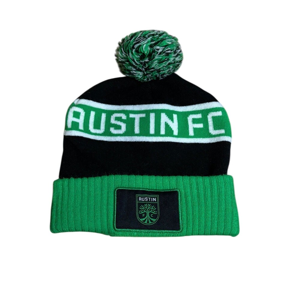 Austin FC Black Green Knit Beanie Hat Pom MLS Soccer OS